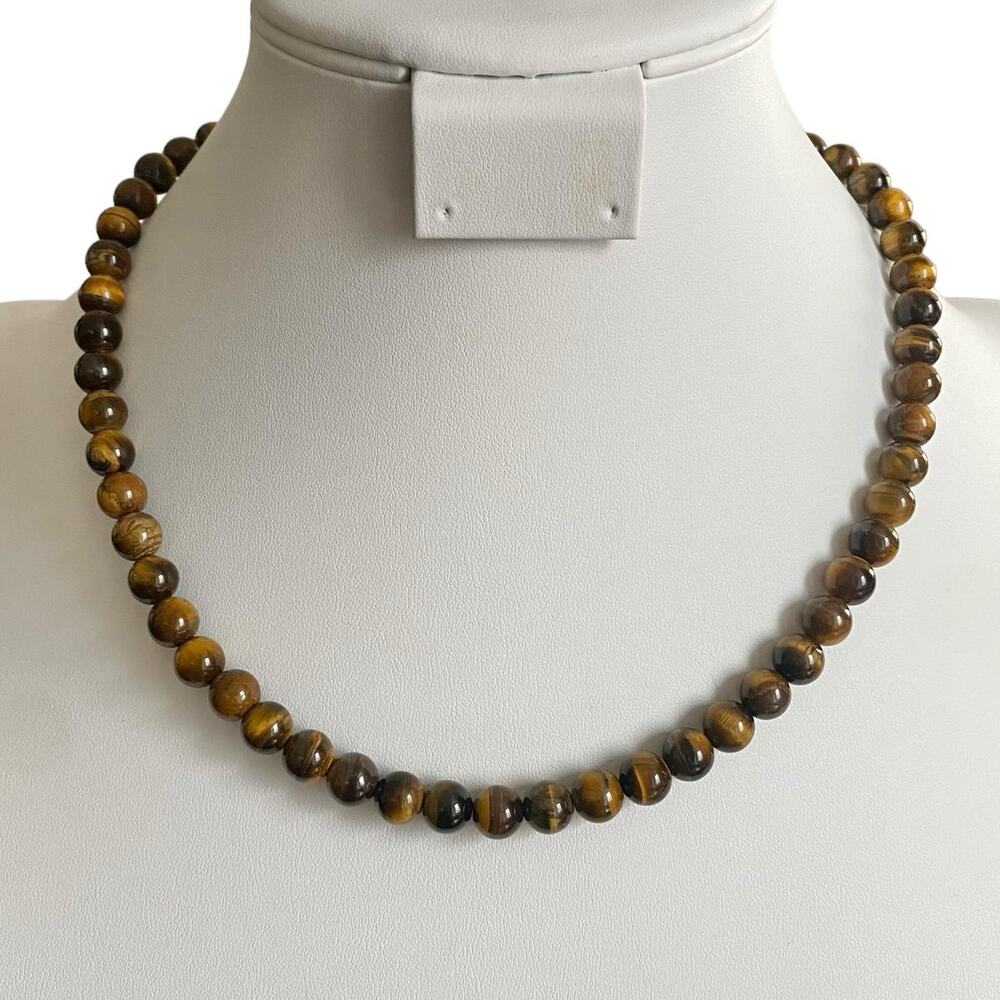 Vintage Tiger Eye Necklace Single Strand 8mm Round Beads Gemstone 19” Length - Picture 2 of 7